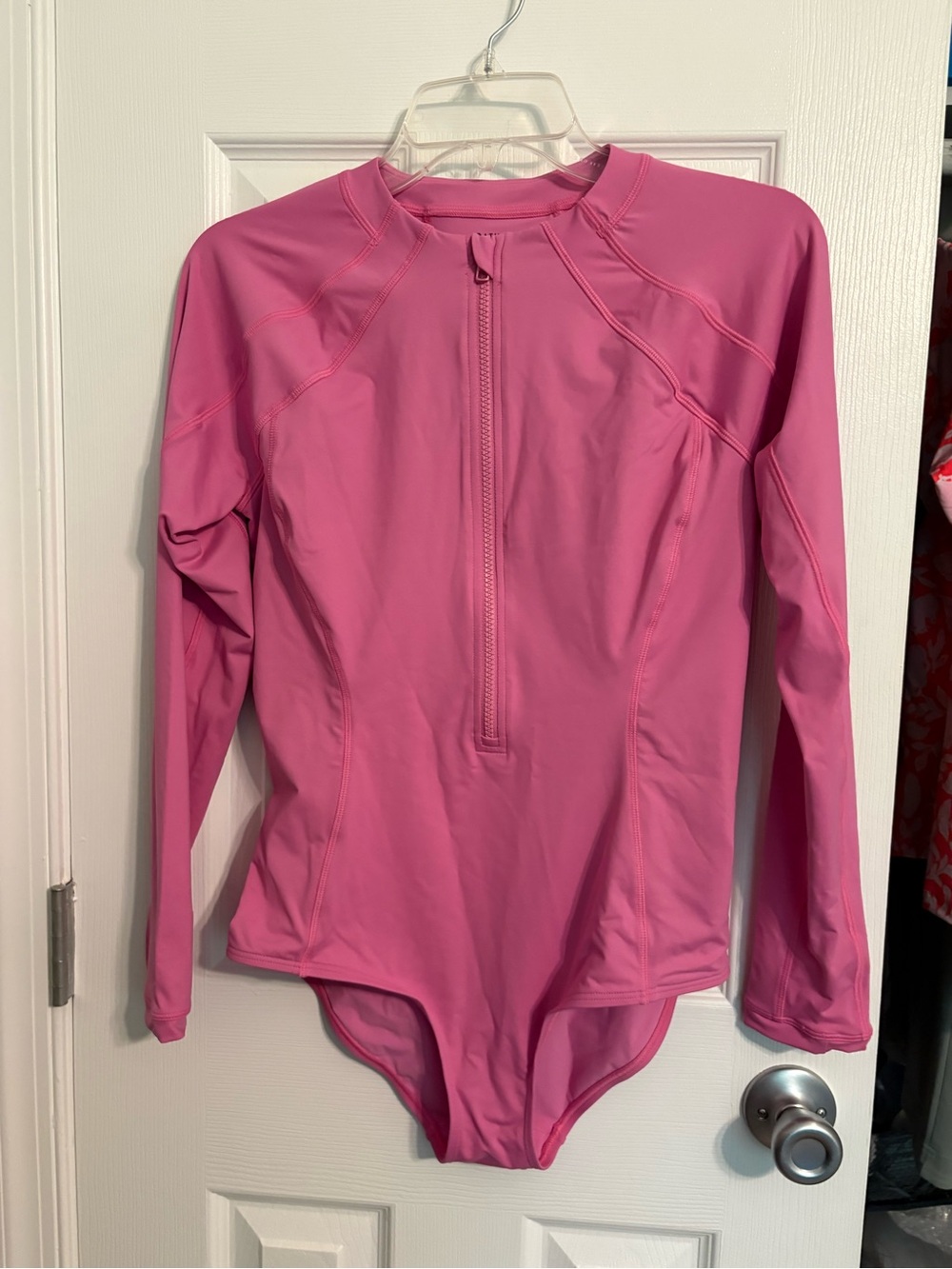 Athleta Bright Pink Long Sleeve Zip-Front Swim Top